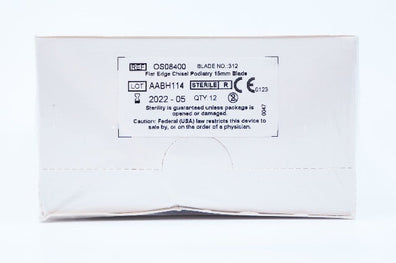CareFusion OS08400 Flat Edge Chisel Podiatry 15mm Blade ~ Pack of 12